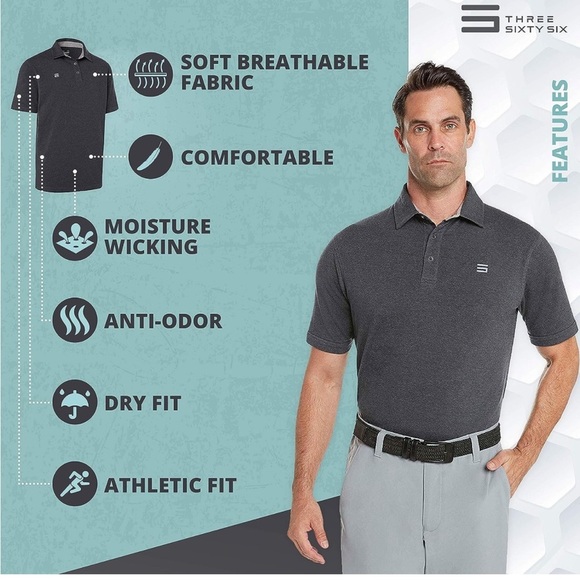 Three Sixty Six Golf Polo Shirts for Men -Cotton Collared Golf Polos SOLID WHITE - Picture 6 of 6